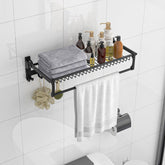 Wall Mounted Towel Shelf with Adjustable Towel Bar and Movable Hooks No Assembly Required