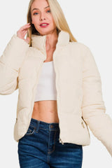 Zenana Zip Up Turtleneck Puffer Jacket