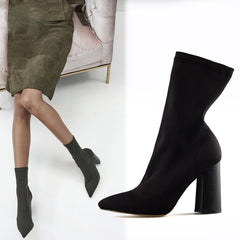 Thick Heel Sock Boots Ankle Boots