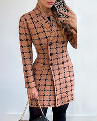 Long-Sleeved Double-Breasted Printed Coat
