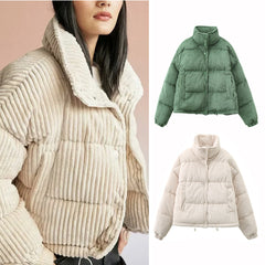 Warm Corduroy Puffer Jacket Coat