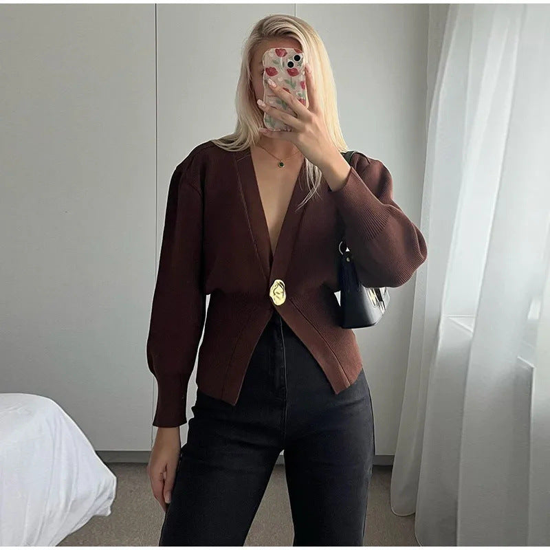 V-Neck Button Knitted Cardigan Sweater