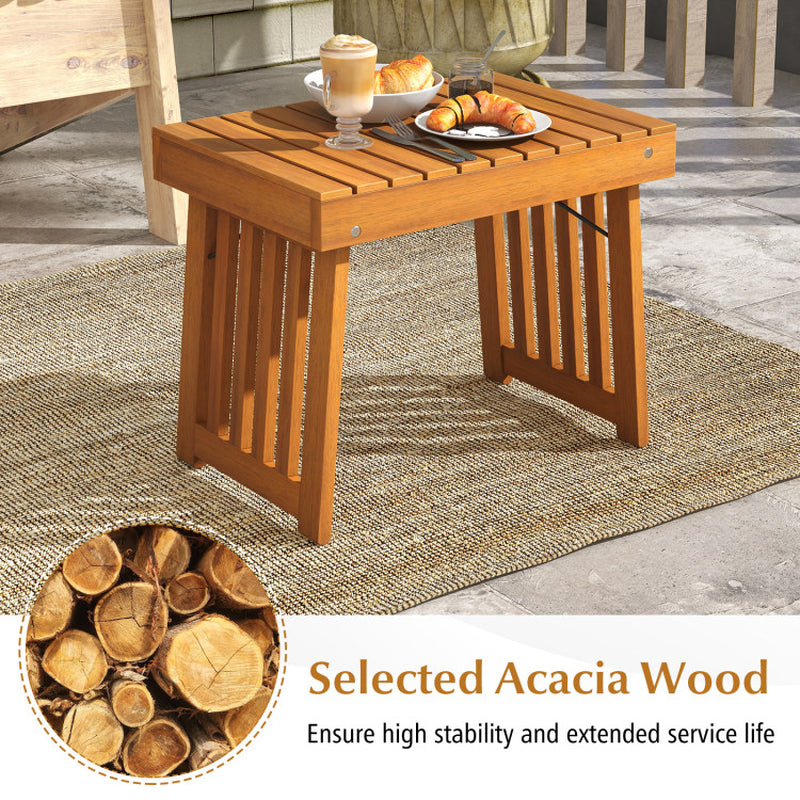 Patio Foldable Side Table with Slatted Tabletop for Backyard