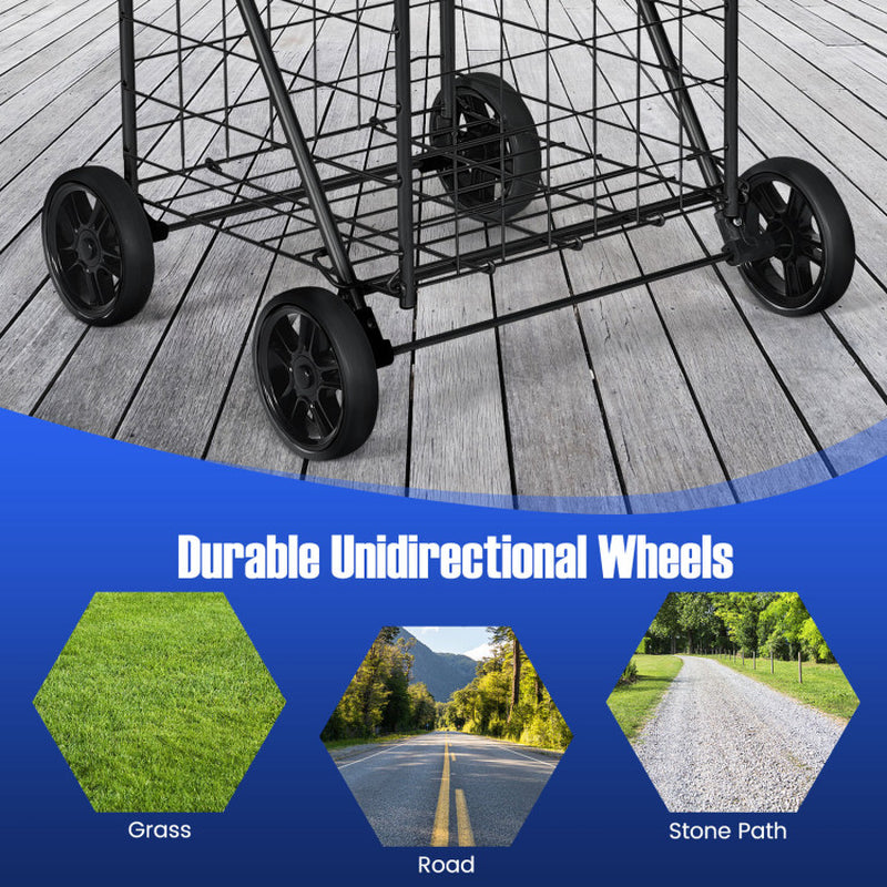 Portable Folding Shopping Cart Utility for Grocery Laundry
