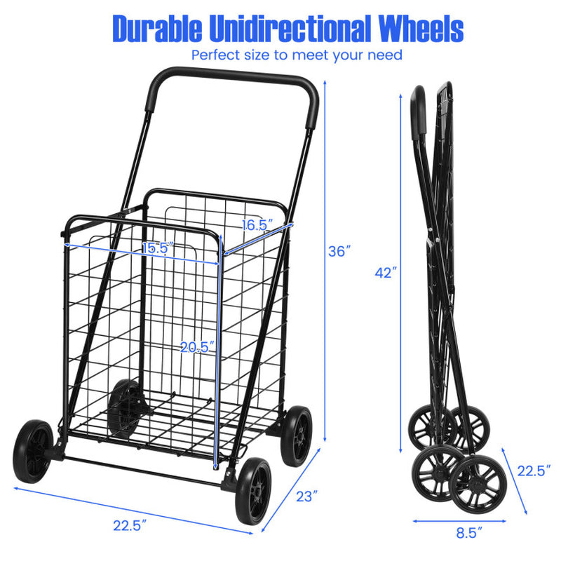 Portable Folding Shopping Cart Utility for Grocery Laundry
