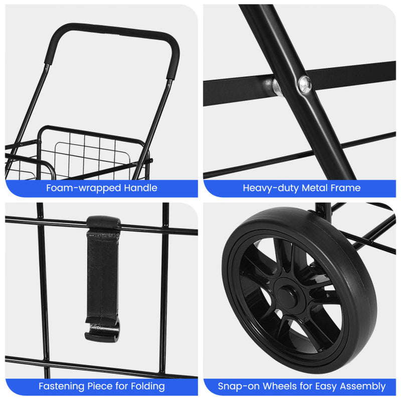 Portable Folding Shopping Cart Utility for Grocery Laundry