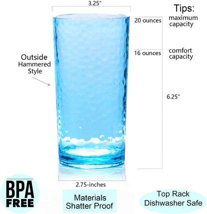 Kitchen Acrylic Glasses Drinkware - 8 Piece Unbreakable Plastic Tumblers - BPA-Free