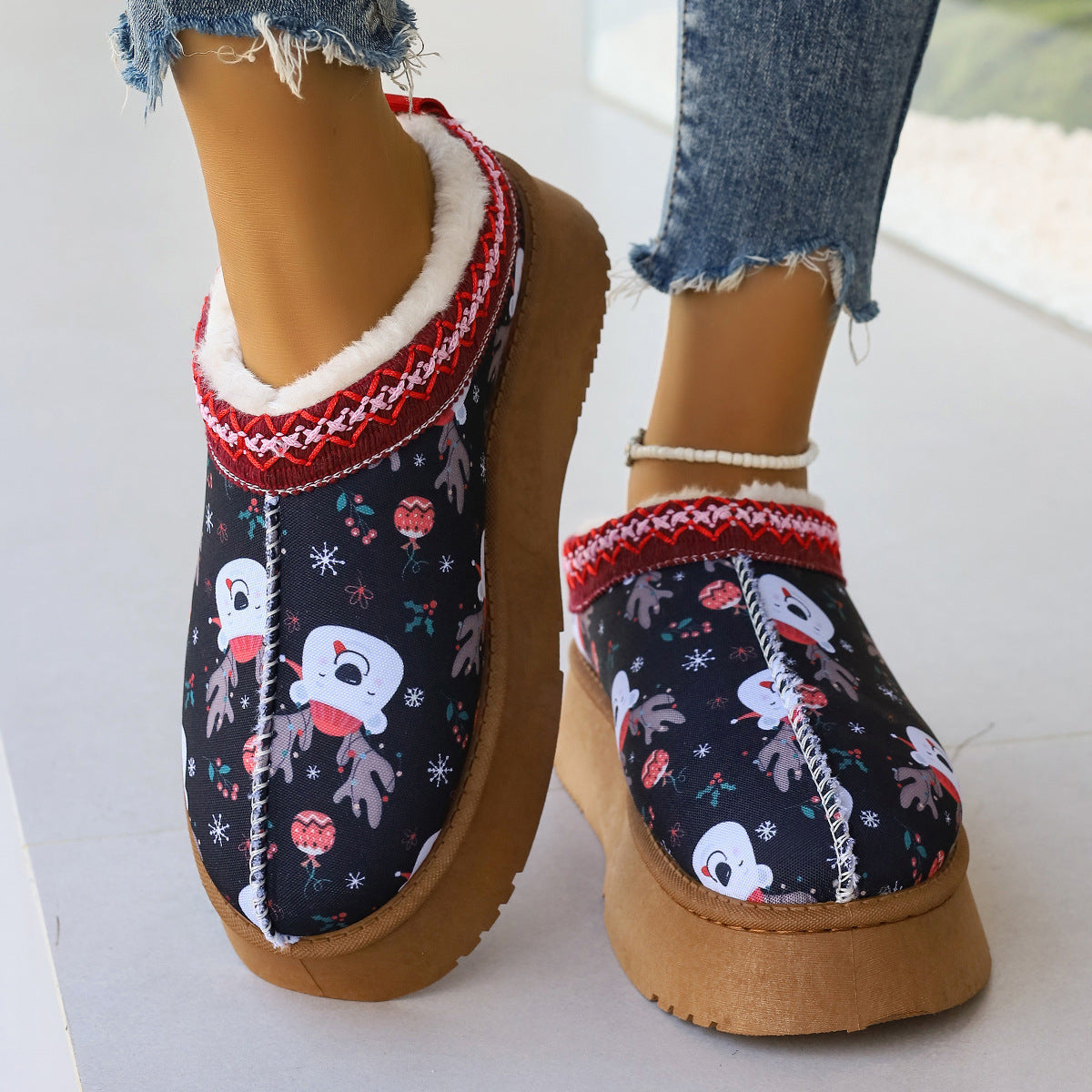 Christmas Print Ankle Boots
