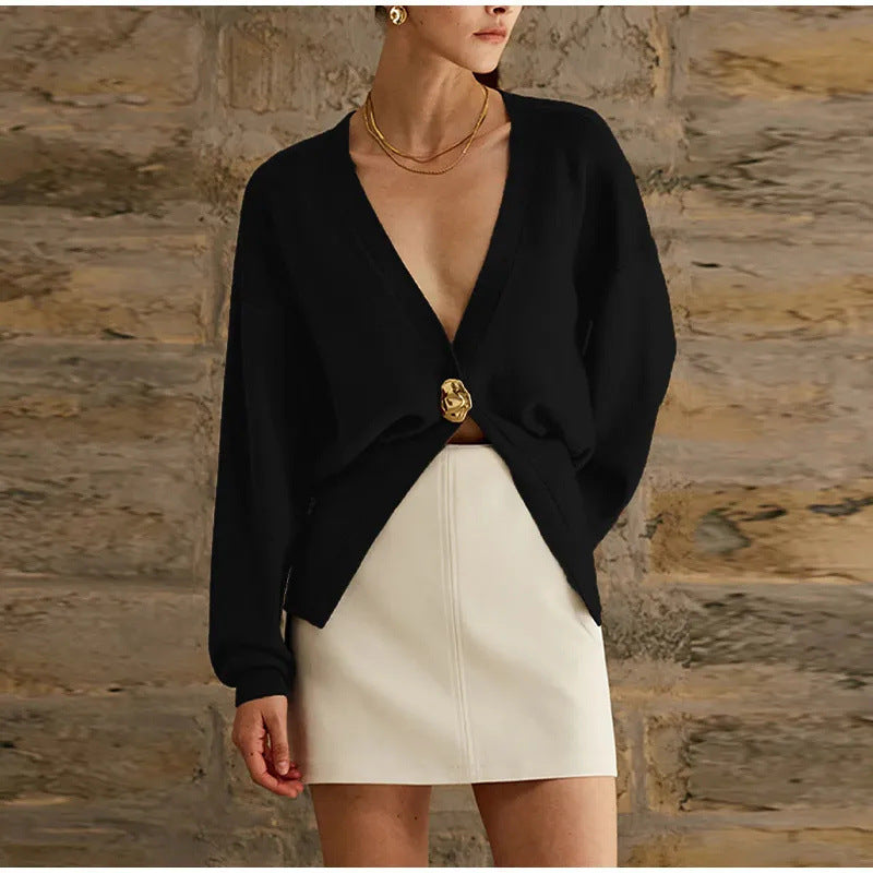 V-Neck Button Knitted Cardigan Sweater