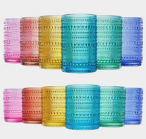 Retro Hobnail Drinking Glasses Colored Beaded Drinking Set of 12
