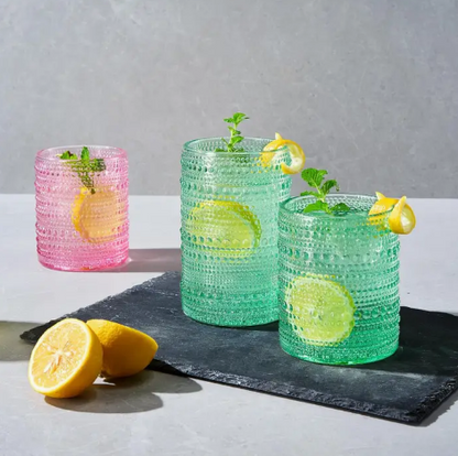 Retro Hobnail Drinking Glasses Colored Beaded Drinking Set of 12