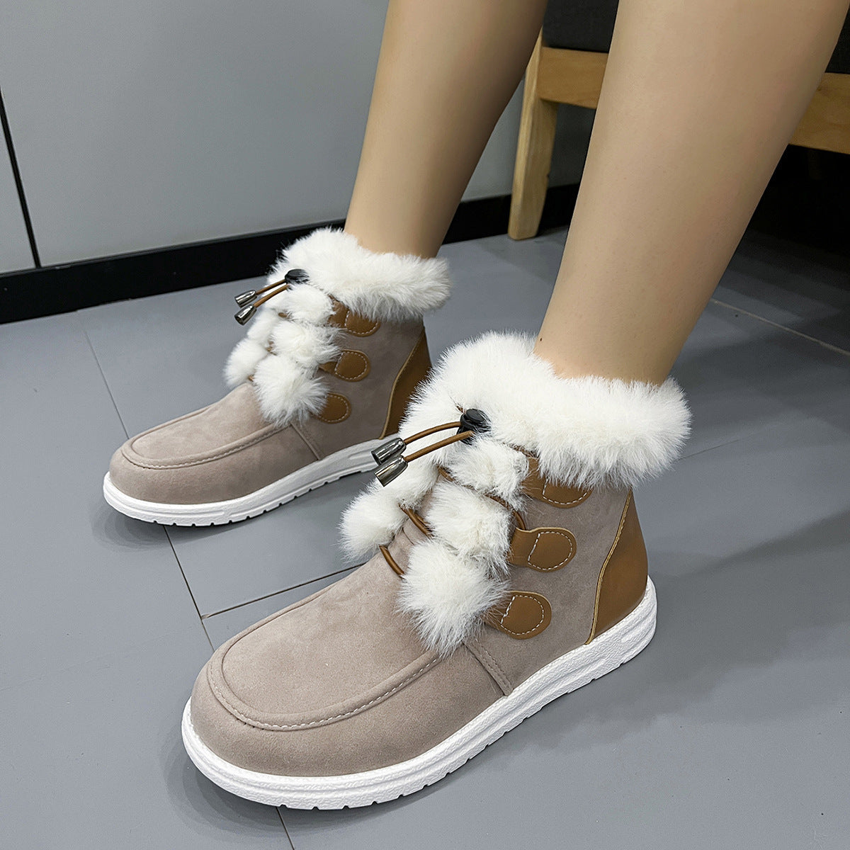 Winter Warm Plush Round Toe Cotton Shoes