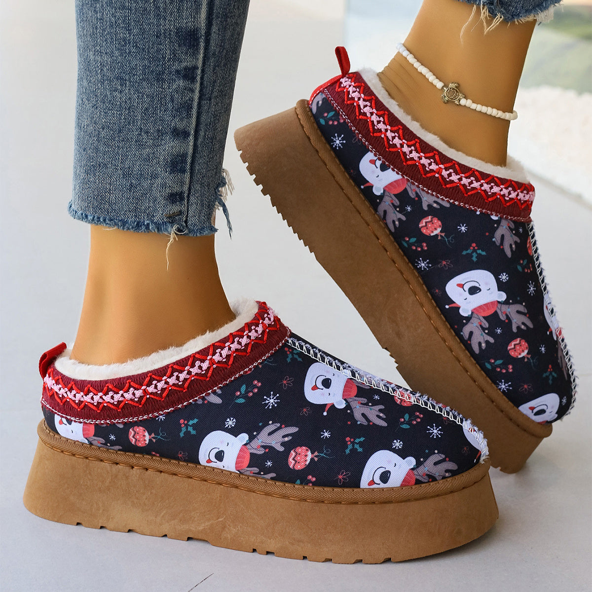 Christmas Print Ankle Boots