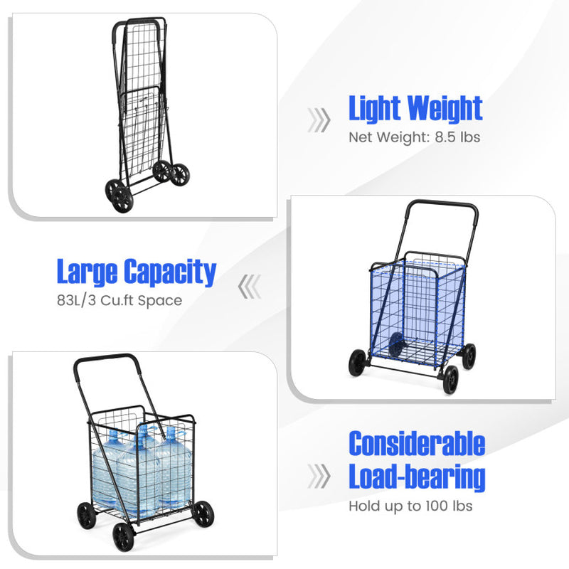 Portable Folding Shopping Cart Utility for Grocery Laundry