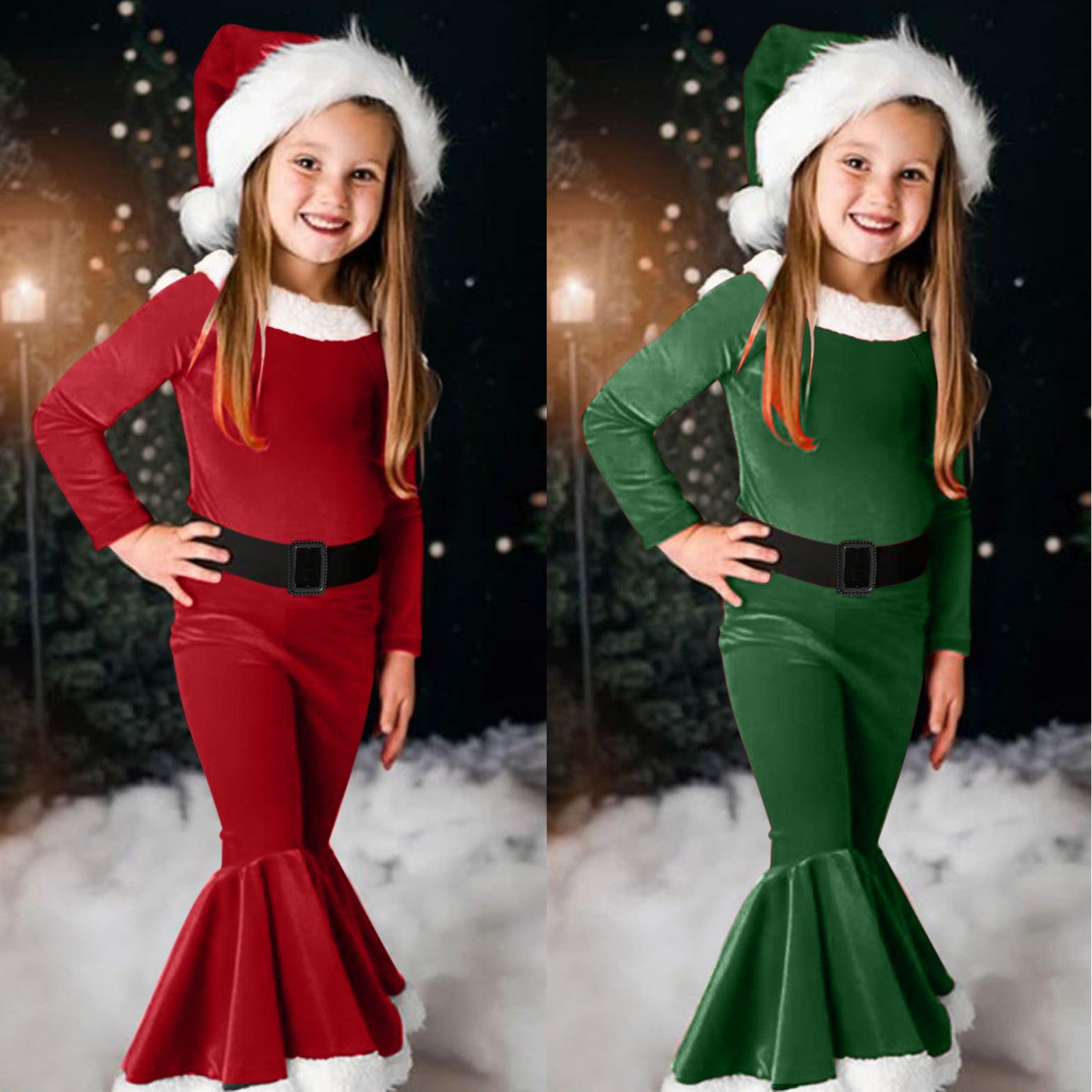Christmas Long-Sleeved Flared Dress
