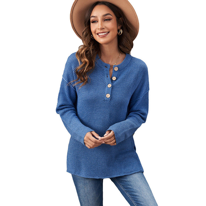 Button Half-Open Collar Slim Fit Sweater