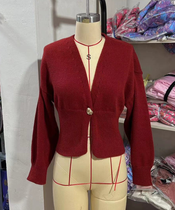 V-Neck Button Knitted Cardigan Sweater