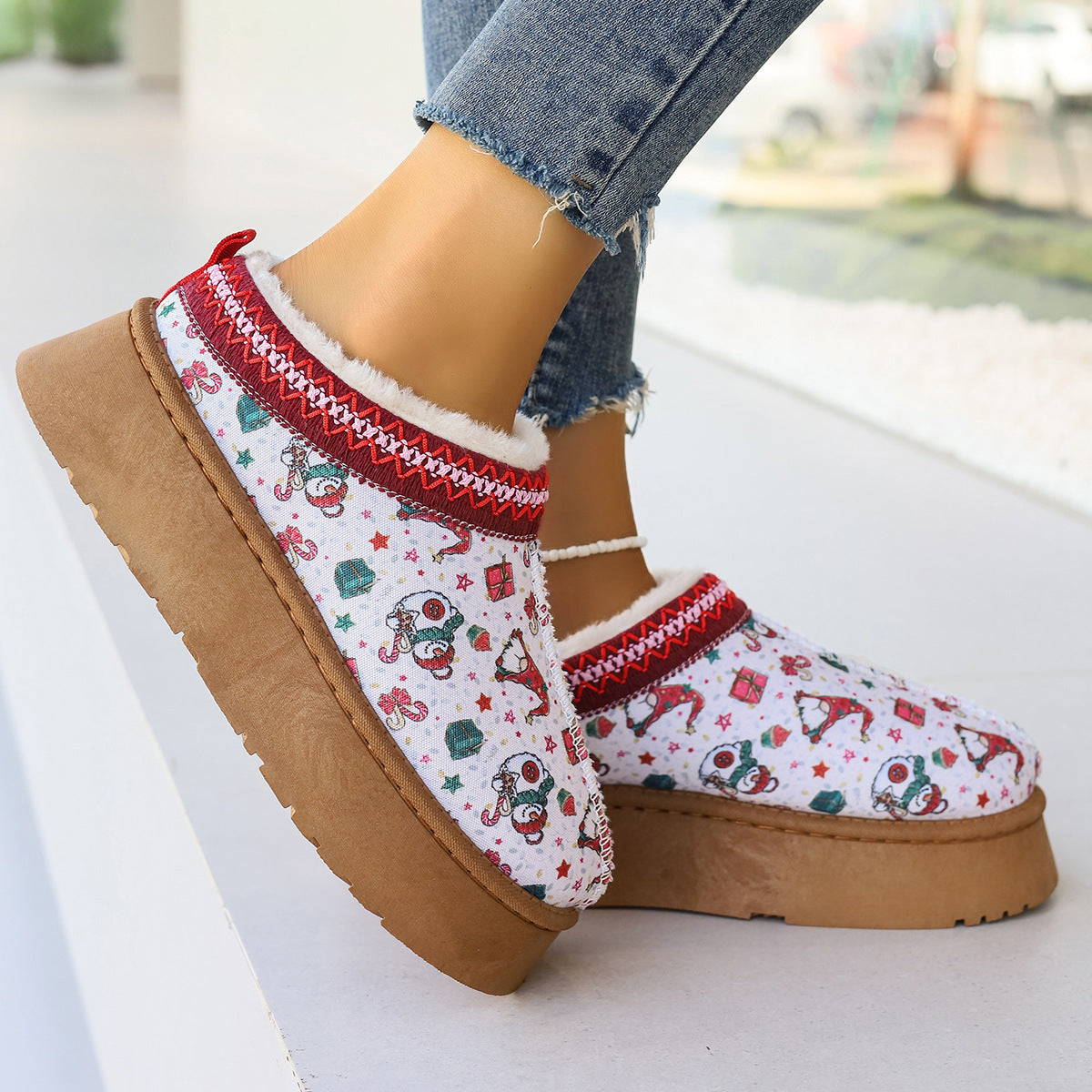 Christmas Print Ankle Boots