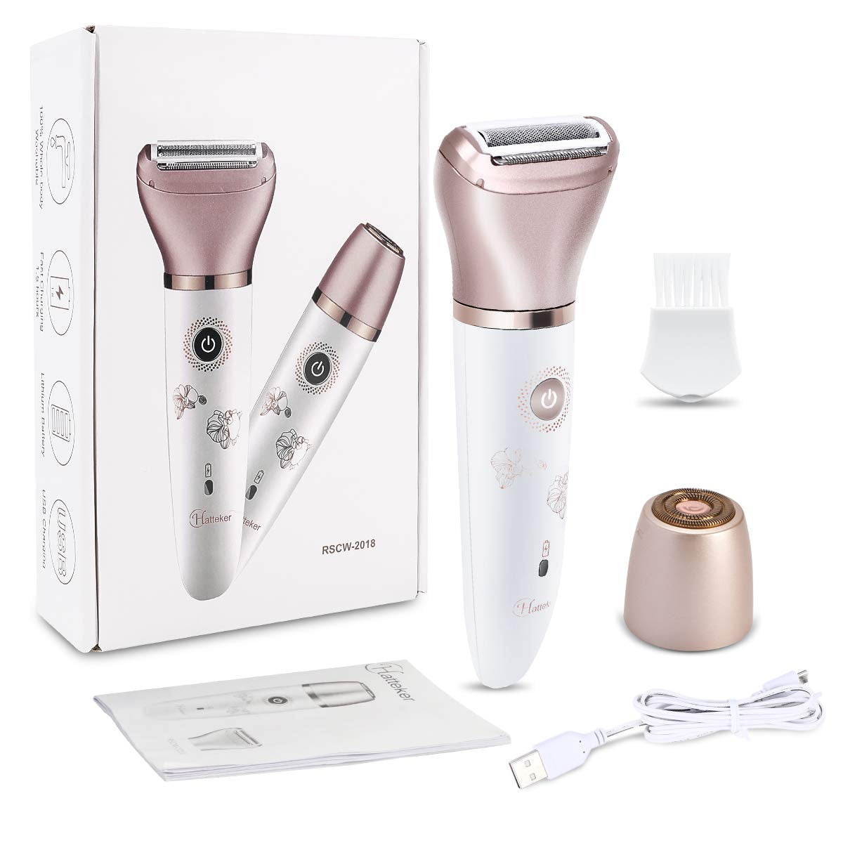 Electric Razor for Women -  2 in 1 Face and Body Shaver for Women Bikini Legs Armpit Face Wet & Dry Painless Rechargeable Trimmer 2 Changeable Hair Removal Heads (Rose Gold)